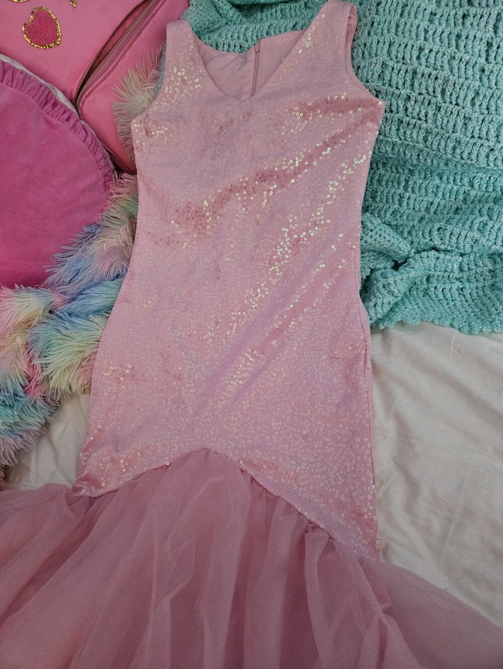 Chasing Fireflies  Pink Sparkle Tulle Mermaid Kids Costume Dress - Picture 5 of 8